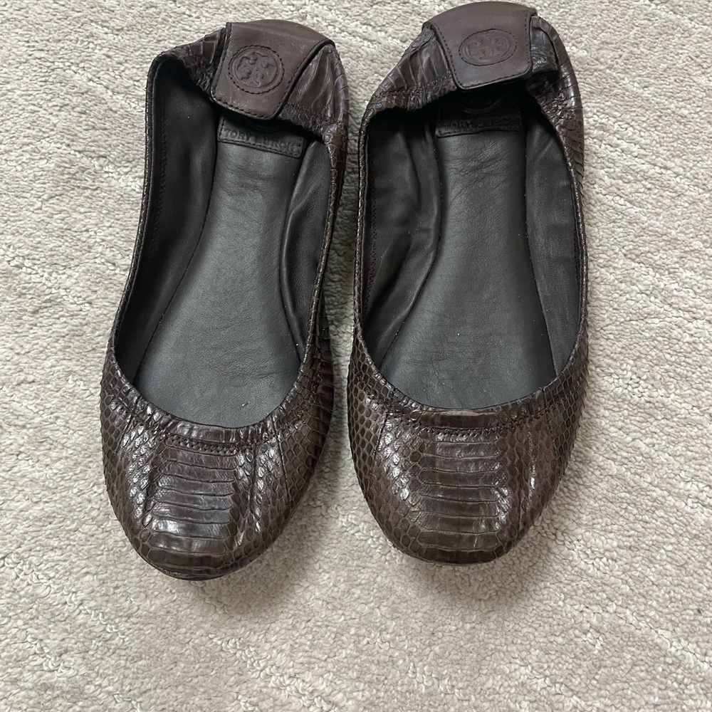 Tory Burch Dark Brown Textured Flats